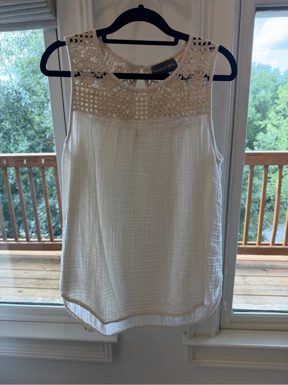 Michael Stars Cream Crochet Yoke Top